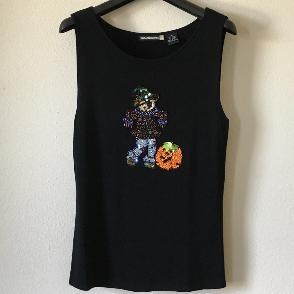 fall themed dressy/casual sequin tank top scarecrow pumpkin
